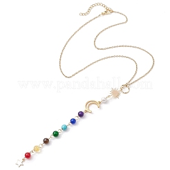 Chakra Natural Malaysia Jade & Tiger Eye & Synthetic Citrine & Synthetic Turquoise Pendant Necklaces&nbsp;NJEW-JN05046