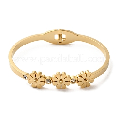 Adjustable Flower Vacuum Plating PVD Vacuum Plating 304 Stainless Steel Bangles for Women&nbsp;BJEW-F474-10G