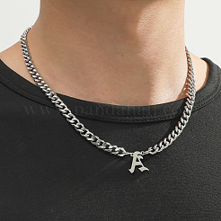 304 Stainless Steel Initial Pendant Cuban Link Chain Necklaces&nbsp;FS-WGB15F2-01