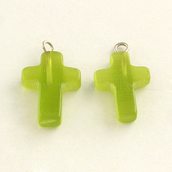 Platinum Plated Cat Eye Gemstone Cross Pendants&nbsp;G-R269-10