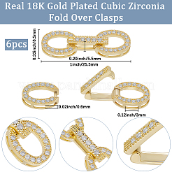 6 Sets Rack Plating Brass Micro Pave Clear Cubic Zirconia Fold Over Clasps&nbsp;KK-BBC0021-33