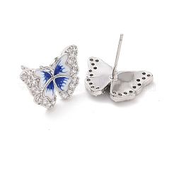 Clear Cubic Zirconia Butterfly Stud Earrings with Enamel&nbsp;EJEW-C030-05P