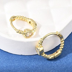 Heart Brass Micro Pave Clear Cubic Zirconia Hoop Earrings&nbsp;EJEW-D348-26G