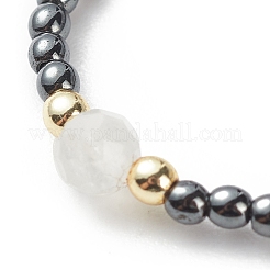 5Pcs 5 Style Natural Rainbow Moonstone & Dichroite & Synthetic Hematite Round Beaded Stretch Finger Rings Set&nbsp;RJEW-JR00527