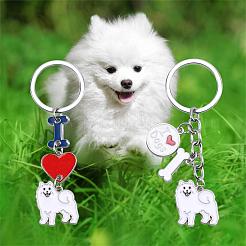 WEWAYSMILE 2 pcs Dog Keychain Car Keychain Pet Pendant Key-Ring Lovely Dog Key-ring Portable Metal Keychain Gift for Pet Lover Birthday Puppy Theme Party Supplies (Samoye)&nbsp;JX785A