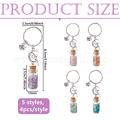 20Pcs 5 Styles Glass Wishing Bottle Pendant Keychains&nbsp;KEYC-DC00063