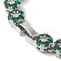 Rack Plating Brass Pave Cubic Zirconia Flower Link Chain Bracelets for Women&nbsp;BJEW-A018-03P-05