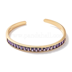 Rectangle Brass Pave Glass Open Cuff Bangles for Women&nbsp;BJEW-Z061-04G