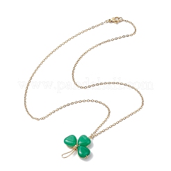 Natural Malaysia Jade Dyed Shamrock Pendant Necklace&nbsp;NJEW-JN05023-02