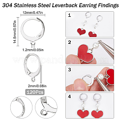 120Pcs 304 Stainless Steel Leverback Earring Findings&nbsp;STAS-SC0006-28P