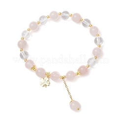 Natural Quartz Crystal & Rose Quartz Round Beaded Stretch Bracelets&nbsp;BJEW-JB11935-02