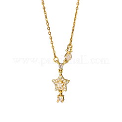 Brass Pave Clear Cubic Zirconia Star Pendant 304 Stainless Steel Cable Chain Necklaces for Women&nbsp;WGDE7B3-01