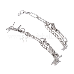 304 Stainless Steel Paperclip & Figaro Chain Bracelets for Women&nbsp;BJEW-JB12445-02