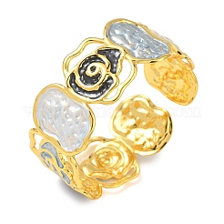 Hammered Brass Enamel Cuff Bangles for Women&nbsp;BJEW-A173-03G