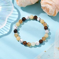 8.5mm Round Natural Topaz Jade & Howlite & Tiger Eye & Citrine Bead Stretch Bracelets for Women&nbsp;BJEW-JB10944-02