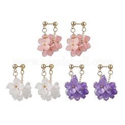3 Pairs Flower Brass Resin Dangle Stud Earrings&nbsp;EJEW-TA00778