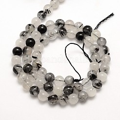 Natural Gemstone Black Rutilated Quartz Round Beads Strands&nbsp;G-E251-30-4mm