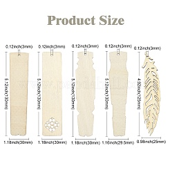 50Pcs 5 Styles Wood Blank Boards for Bookmark Making&nbsp;WOOD-CJ0002-25