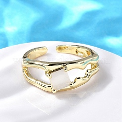 Square Brass Cat Eye Cuff Rings&nbsp;RJEW-G344-01G-01