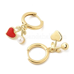 Heart Brass ABS Imitation Pearl Hoop Earrings&nbsp;EJEW-M077-18G