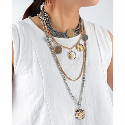 Bohemian Zinc Alloy Disc Pendant Multi-Layered Chain Necklaces for Women&nbsp;FS-WG91216-01