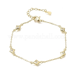 Brass Micro Pave Clear Cubic Zirconia Star Link Chain Bracelets&nbsp;KK-CBA3629-01G