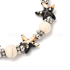Starfish Synthetic Turquoise Beads & Brass Beads Stretch Bracelets&nbsp;BJEW-JB12408-02