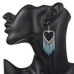 Hollow Heart Alloy & Glass Seed Beads Tassel Chandelier Earrings&nbsp;EJEW-MZ00685-01