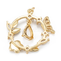 Brass Clear Cubic Zirconia Glass Pendants&nbsp;ZIRC-C024-20G
