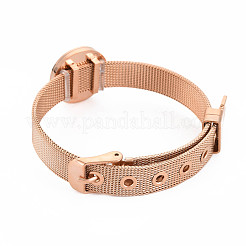 Acrylic Flat Round with Roman Numeral Link Bangle with Belt Buckle&nbsp;BJEW-N017-022RG