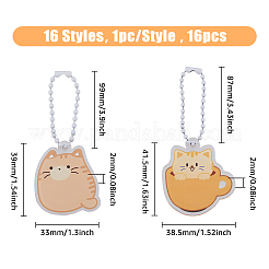 16 Sets 16 Style Cartoon Cute Cat Animal  Acrylic Pendant Decoration with Iron Ball Chain&nbsp;HJEW-HY0001-06