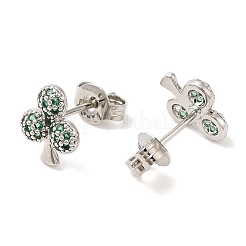 Rack Plating Brass Ace of Clubs Stud Earrings with Cubic Zirconia Earring for Women&nbsp;EJEW-A101-04P