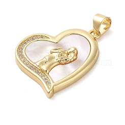 Brass & Shell & Clear Cubic Zirconia Pendants&nbsp;KK-I712-08G