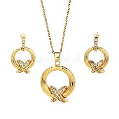 Brass Micro Pave Clear Cubic Zirconia Pendant Necklaces & Stud Earrings Sets for Women&nbsp;LE1228-1