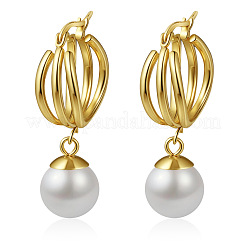 304 Stainless Steel Imitation Pearl Hoop Dangle Earrings for Women&nbsp;WGD1CA4-02