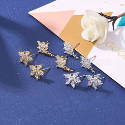4 Pairs 2 Style Brass Micro Pave Clear Cubic Zirconia Stud Earring Findings&nbsp;KK-ZZ0001-06
