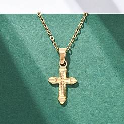Cross 304 Stainless Steel Pendant Necklaces&nbsp;NJEW-H059-10G