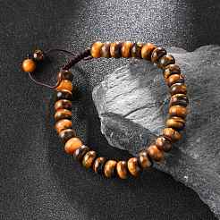 Adjustable Natural Tiger Eye Braided Bead Bracelets&nbsp;BJEW-F369-A06