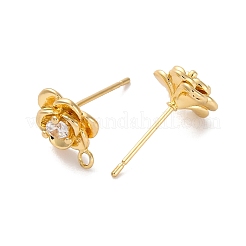 Rose Flower Brass Micro Pave Cubic Zirconia Stud Earring Findings&nbsp;KK-U042-18G