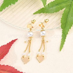 Brass ABS Plastic Pearl Dangle Stud Earrings&nbsp;EJEW-U040-16G