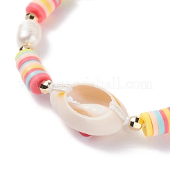 Natual Shell with Evil Eye & Pearl Braided Bead Bracelet&nbsp;BJEW-TA00049-01
