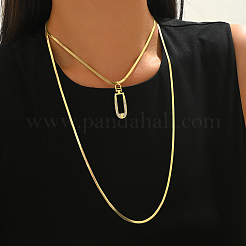 304 Stainless Steel Geometric Hollow Oval Pendant Double Layer Necklaces for Women Casual and Daily Wear&nbsp;DM5109