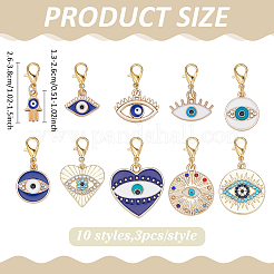 30Pcs 10 Styles Alloy Enamel Evil Eye Pendant Decorations&nbsp;HJEW-ME00060