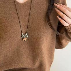 Alloy & Plastic Horse Pendant Adjustable Waxed Cord Long Necklaces for Women&nbsp;WG0CF74-01