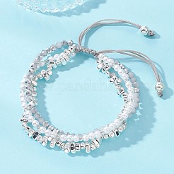 Electroplate Glass & Synthetic Non-magnetic Hematite & Acrylic Pearl Beads Multi-strand Braided Bead Bracelets&nbsp;BJEW-JB13772