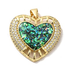 Rack Plating Brass Micro Pave Cubic Zirconia with Synthetic Opal Pendants&nbsp;KK-D088-08G