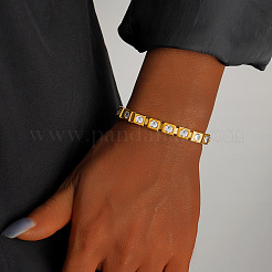 304 Stainless Steel Pave Clear Cubic Zirconia Square Link Chain Bracelets for Women&nbsp;WGCBB99-01