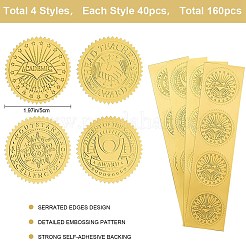 40 Sheets 4 Styles Plastic Self Adhesive Gold Foil Embossed Stickers&nbsp;DIY-CP0010-45