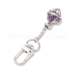 Stainless Steel Macrame Chain Pouch Round Natural Lapis Lazuli & Amethyst & Green Aventurine & Carnelian & Rose Quartz Holder Pendant Decorations&nbsp;HJEW-JM02047