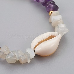 Natural Amethyst & White Moonstone Chip Braided Bead Bracelets&nbsp;BJEW-JB04080-02